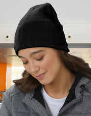Cable Knit Beanie with Fleece Head Band