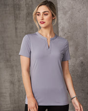 Ladies' V-neck with Tab S/S Knit Top