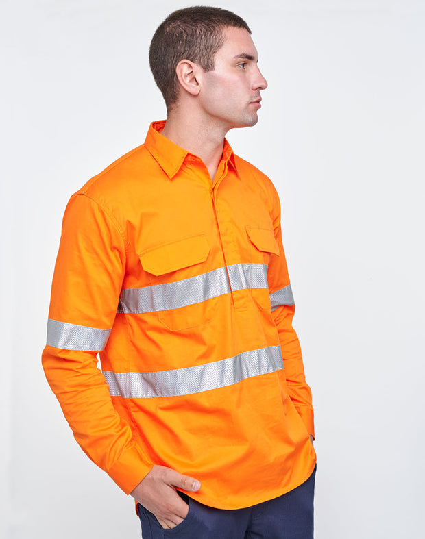 Hi Vis Cool-Breeze Closed Front L/S Shirt (Perforated Tape)