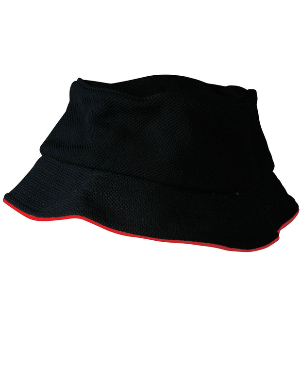 Pique mesh with sandwich trim bucket hat