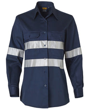 Ladies HiVis Cotton Drill Long Sleeves Work Shirt with 3M Reflective Taps