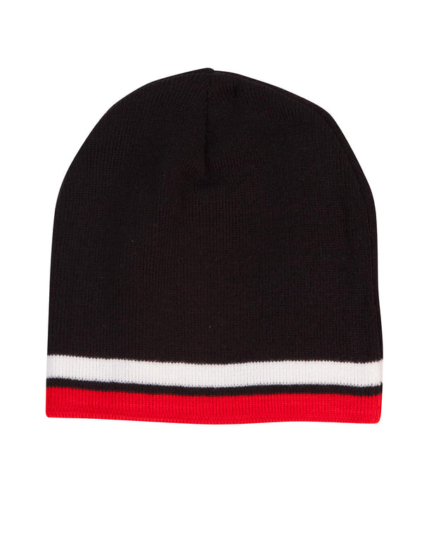 Knitted 100% acrylic contrast stripes beanie