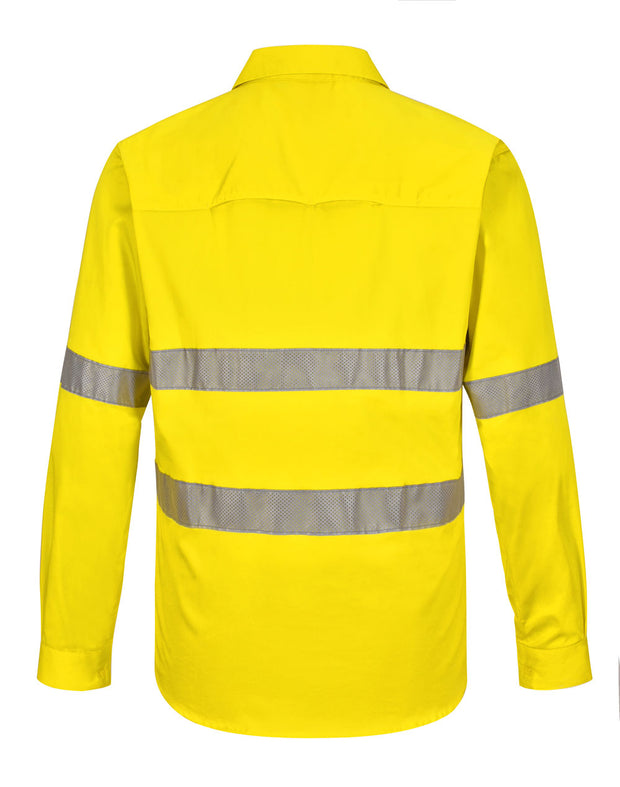 Hi Vis Cool-Breeze Closed Front L/S Shirt (Perforated Tape)