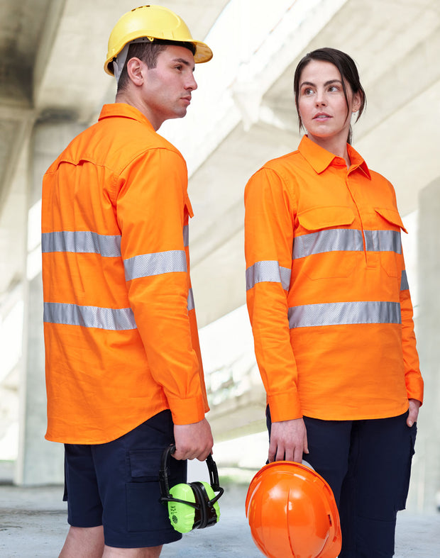 Hi Vis Cool-Breeze Closed Front L/S Shirt (Perforated Tape)
