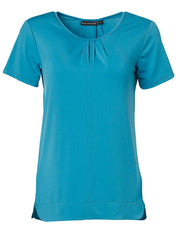 Ladies' Round Neck with Pleats S/S Knit Top
