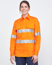 Hi Vis Cool-Breeze Closed Front L/S Shirt (Perforated Tape)