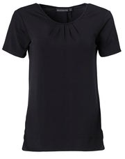 Ladies' Round Neck with Pleats S/S Knit Top
